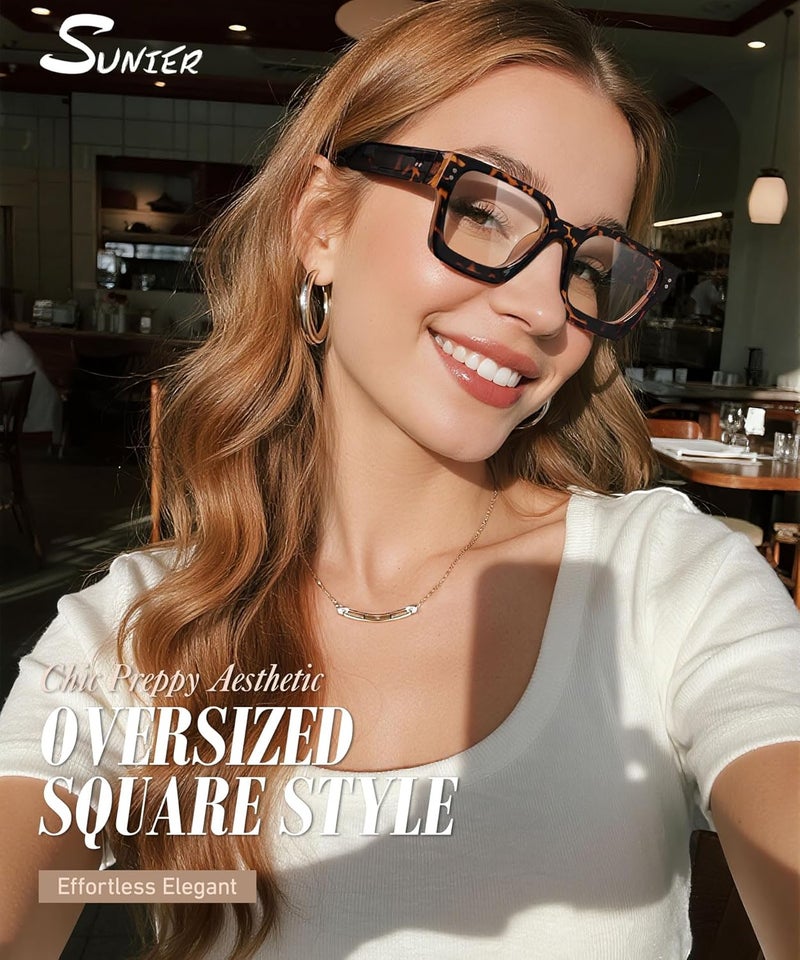 Sunier Store Oversized Thick Square Fake Glasses for Women Men,Fashion Preppy Clear Lens Eyeglasses with 100% UV400 Protection - Image 2